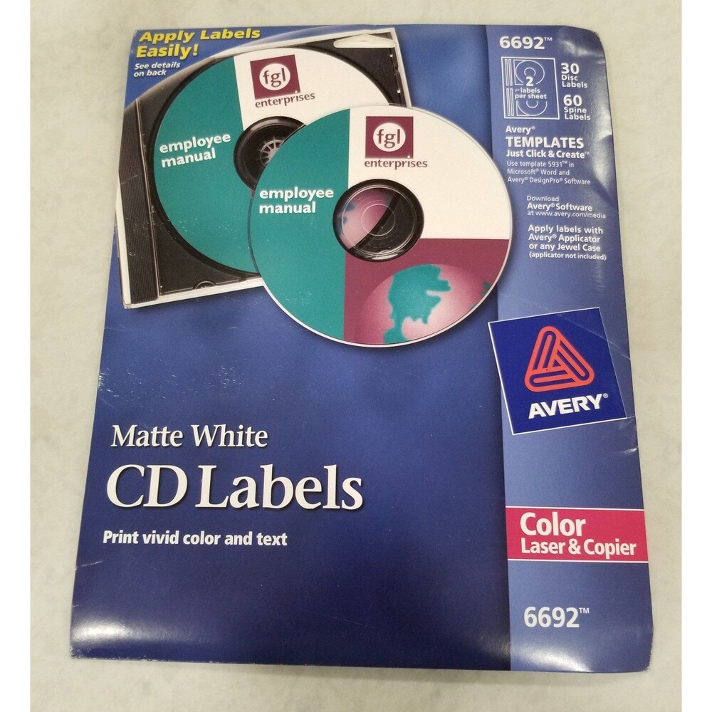 Avery matte white cd labels 6692 coler laserjet and copiers nos